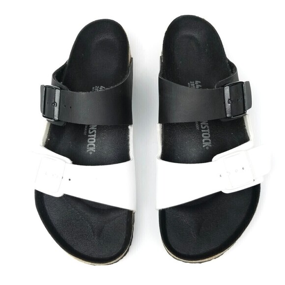 NEW Birkenstock Arizona Two Strap Color Block Buckle Sandals Black White Mens 11 - Picture 1 of 7